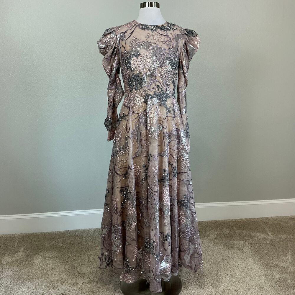 Mac Duggal 20326 Taupe Evening Gown Beaded Lace Long Sleeve Formal Dress Size 8 - Picture 2 of 13